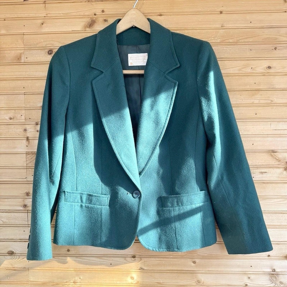 VTG 80s Pendleton Blazer Wool Green 10 Heritage Oversized Academia Grandpa